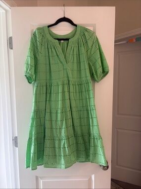 crown & ivy Light Green Eyelet Mini Dress